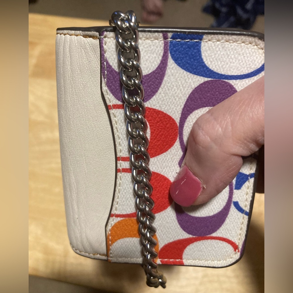 Coach Poppy Card Case In Rainbow Signature Canvas - Picture 6 of 7